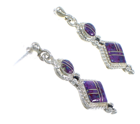 Genuine Sterling Silver Magenta Turquoise Post Dangle Earrings RX67191